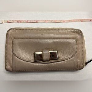 Chloe Taupe Leather Wallet with Gold Bow